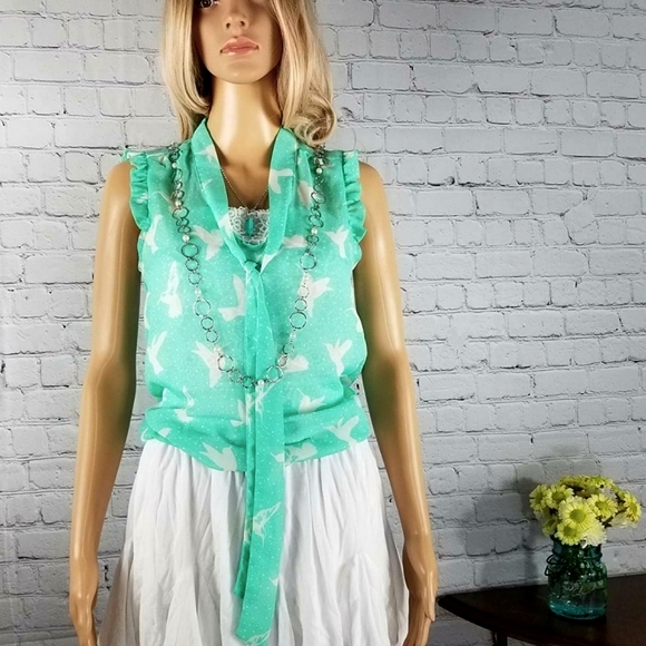 Eyelash Couture Hummingbird Sheer Blouse Top Shirt - Picture 4 of 8